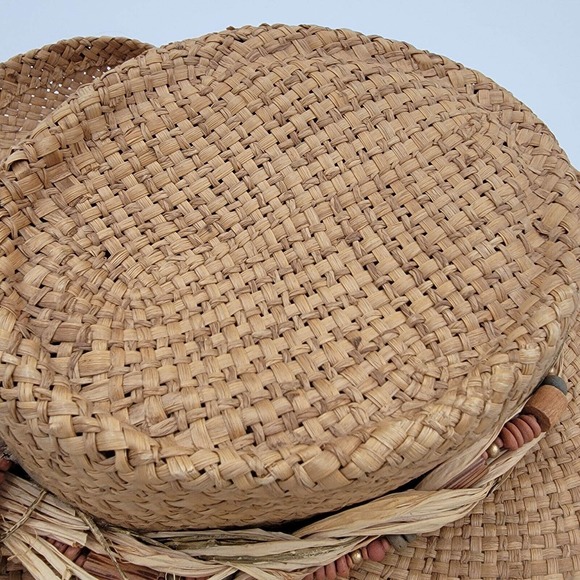 Cappelli Miami Florida Beige Vintage Wooven Straw Paper Sun Beach Hat Beads Knot - Picture 5 of 10